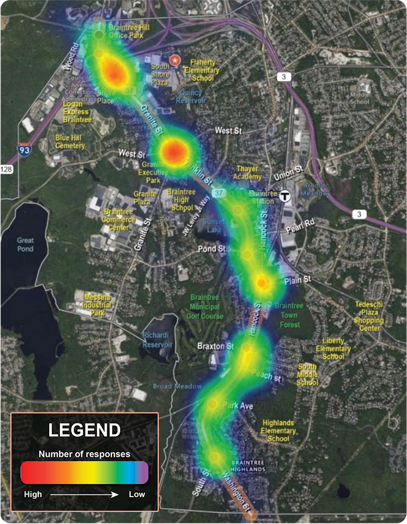 Figure 15 is an aerial photo showing locations where people feel unsafe driving.